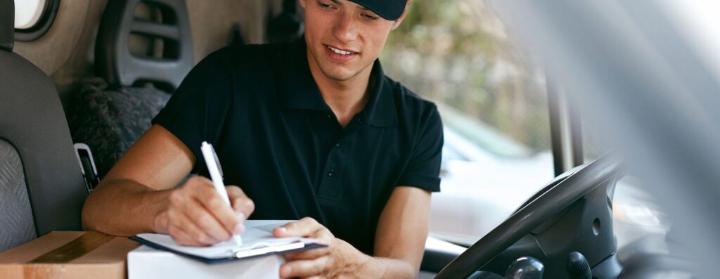 WHG Hereford Delivery driver signing for parcel